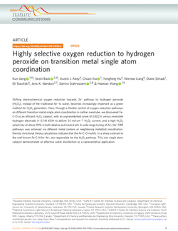 Highly selective oxygen reduction to hydrogen peroxide on transition metal single atom coordination